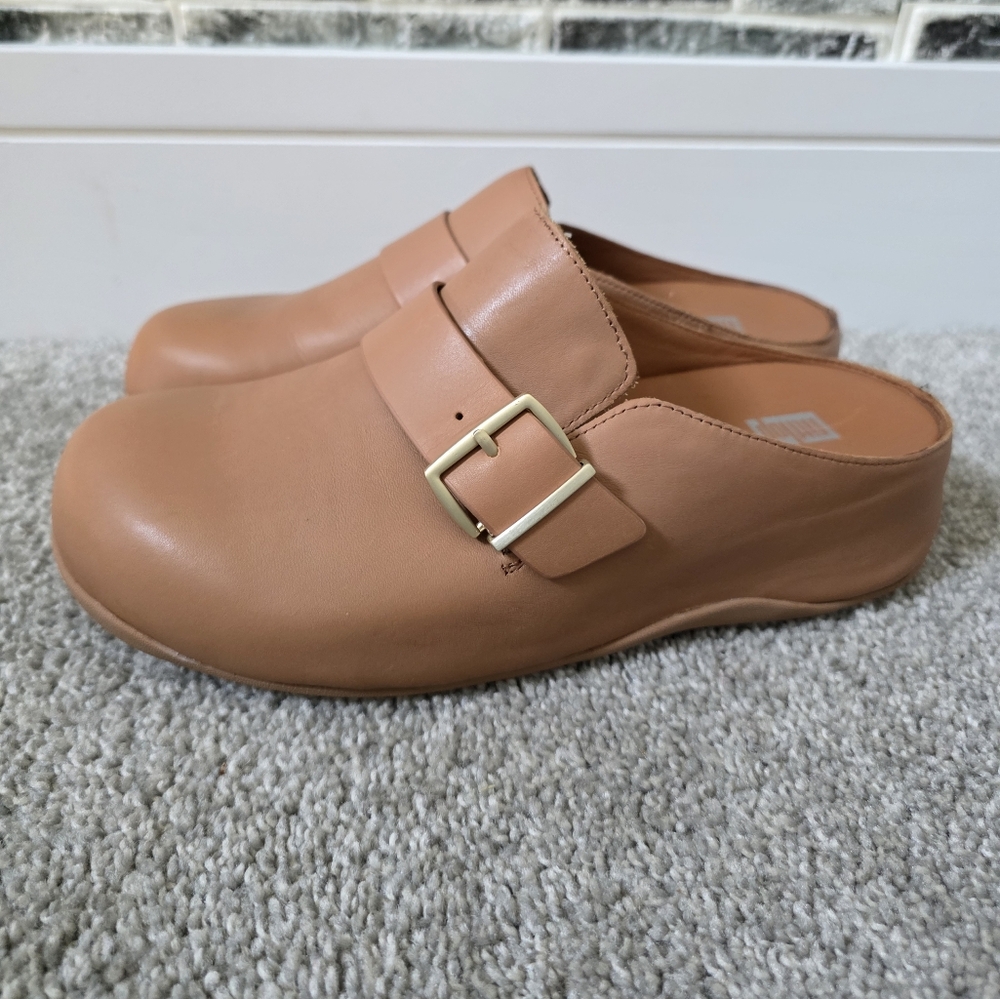 Fitflop Tan Leather Mules with Buckle